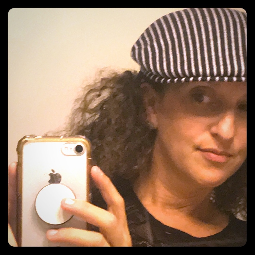 Black and white striped Kangol cap